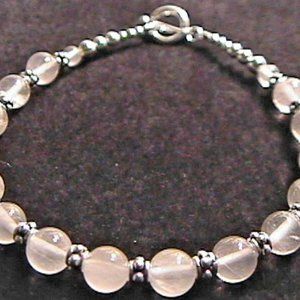 Handmade Rose Quartz & Sterling Silver Bali Bead Bracelet 7" 925 SS